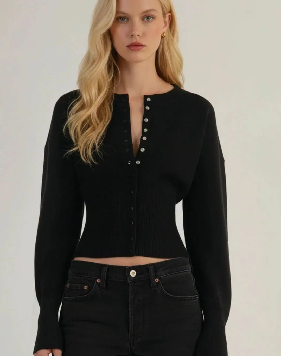 Women's Cropped Long-Sleeve Ribbed Knit Cardigan