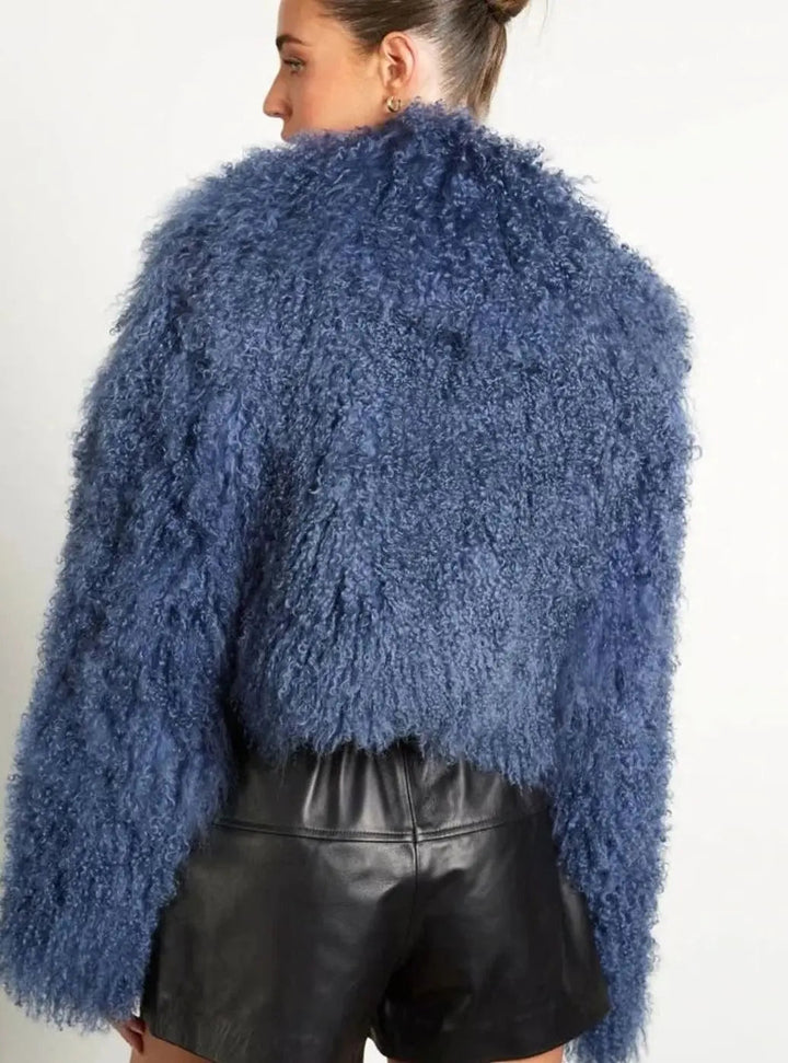 Women's Cropped Teddy-Style Faux Fur Coat Long Sleeves