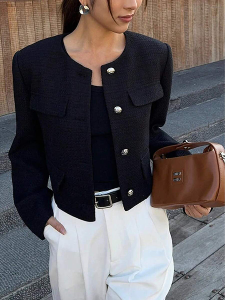 Women's Cropped Textured Button Front Jacket