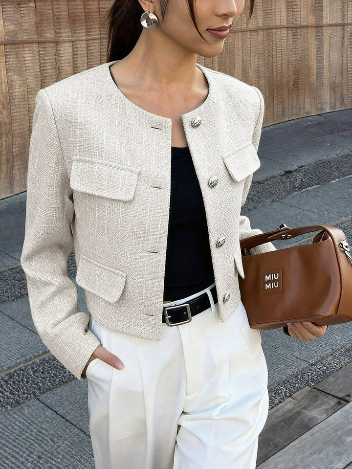 Women's Cropped Textured Button Front Jacket