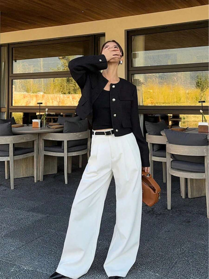 Women's Cropped Textured Button Front Jacket