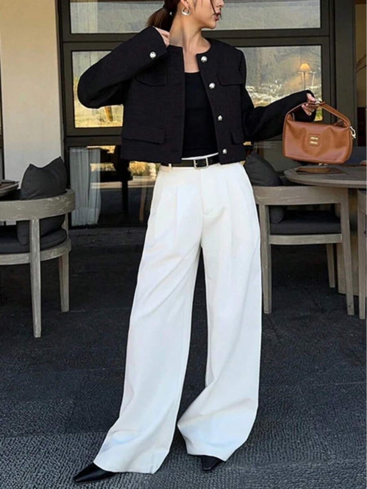 Women's Cropped Textured Button Front Jacket