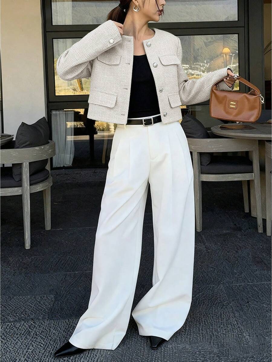 Women's Cropped Textured Button Front Jacket