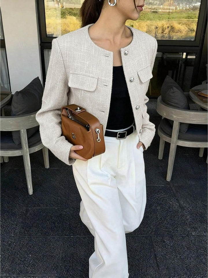 Women's Cropped Textured Button Front Jacket
