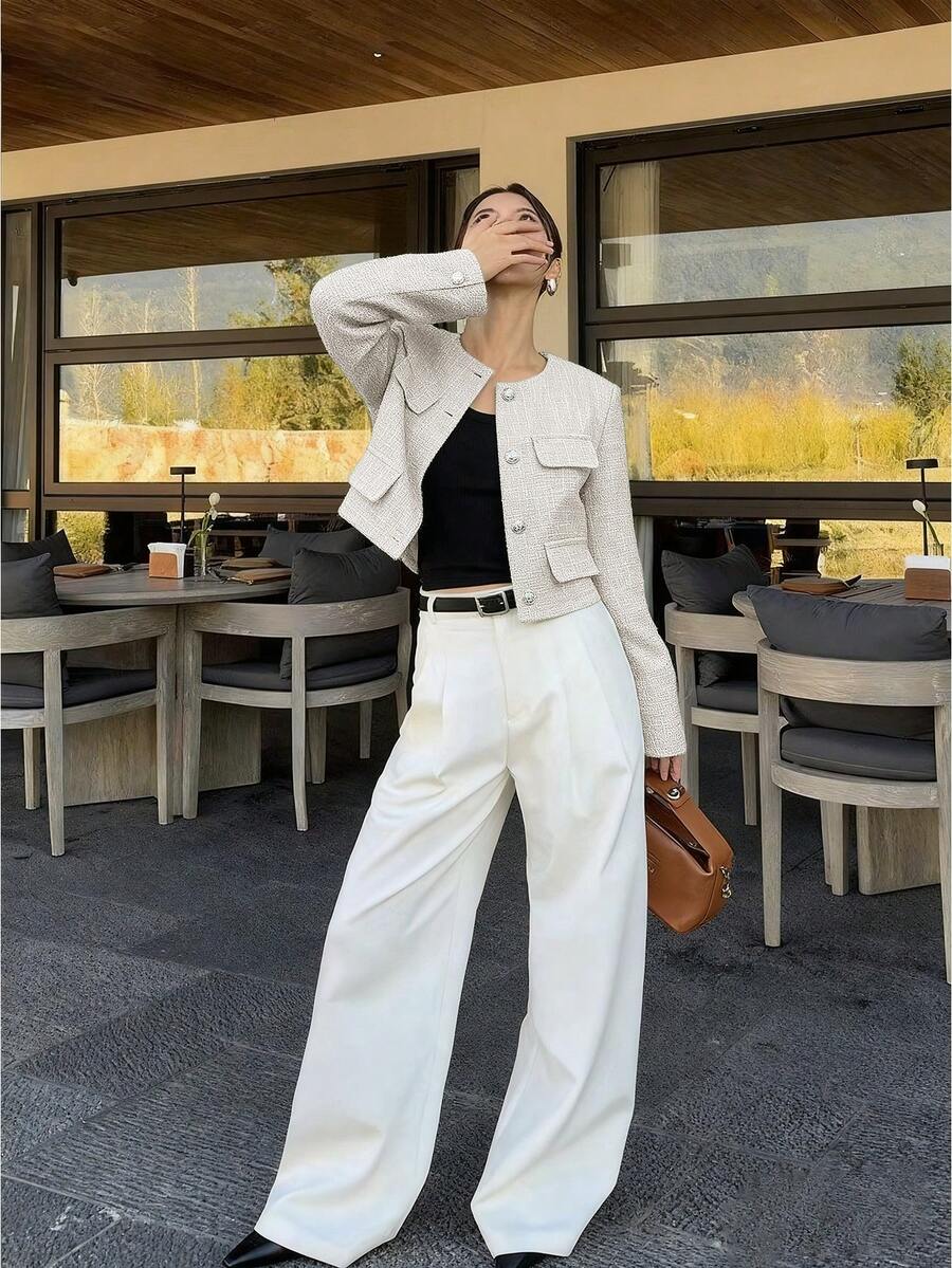 Women's Cropped Textured Button Front Jacket