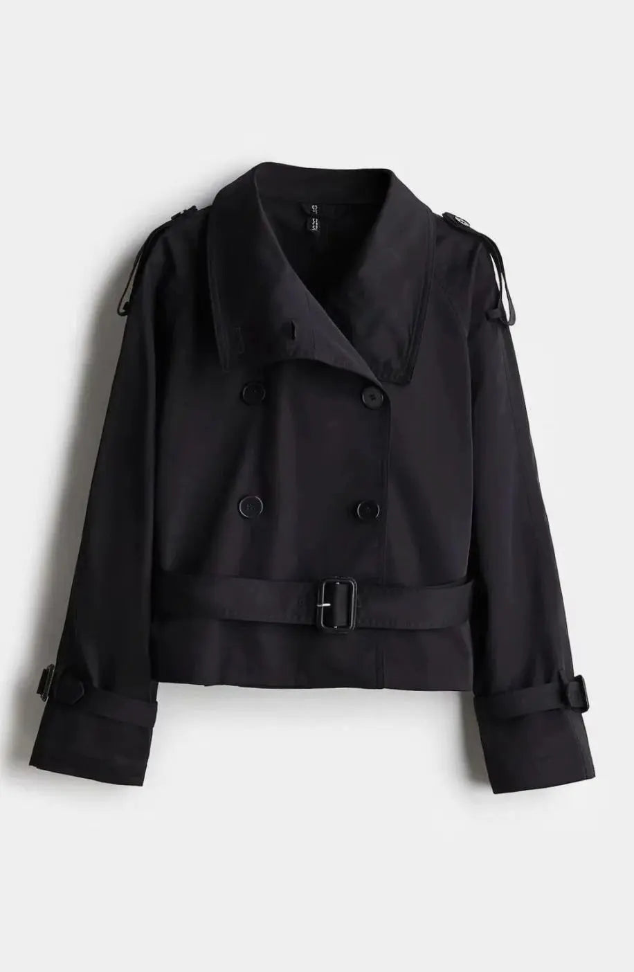 Women's Cropped Trench Coat Stand-Up Collar Belted Jacket