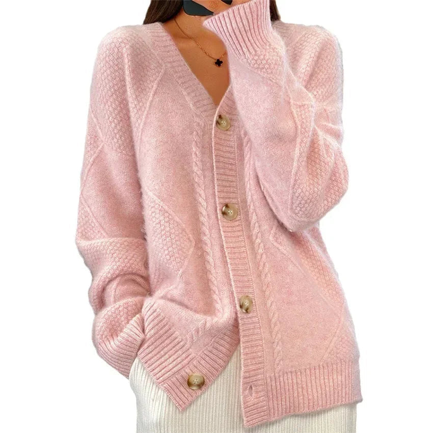 Women's Diamond Knit Button Cardigan