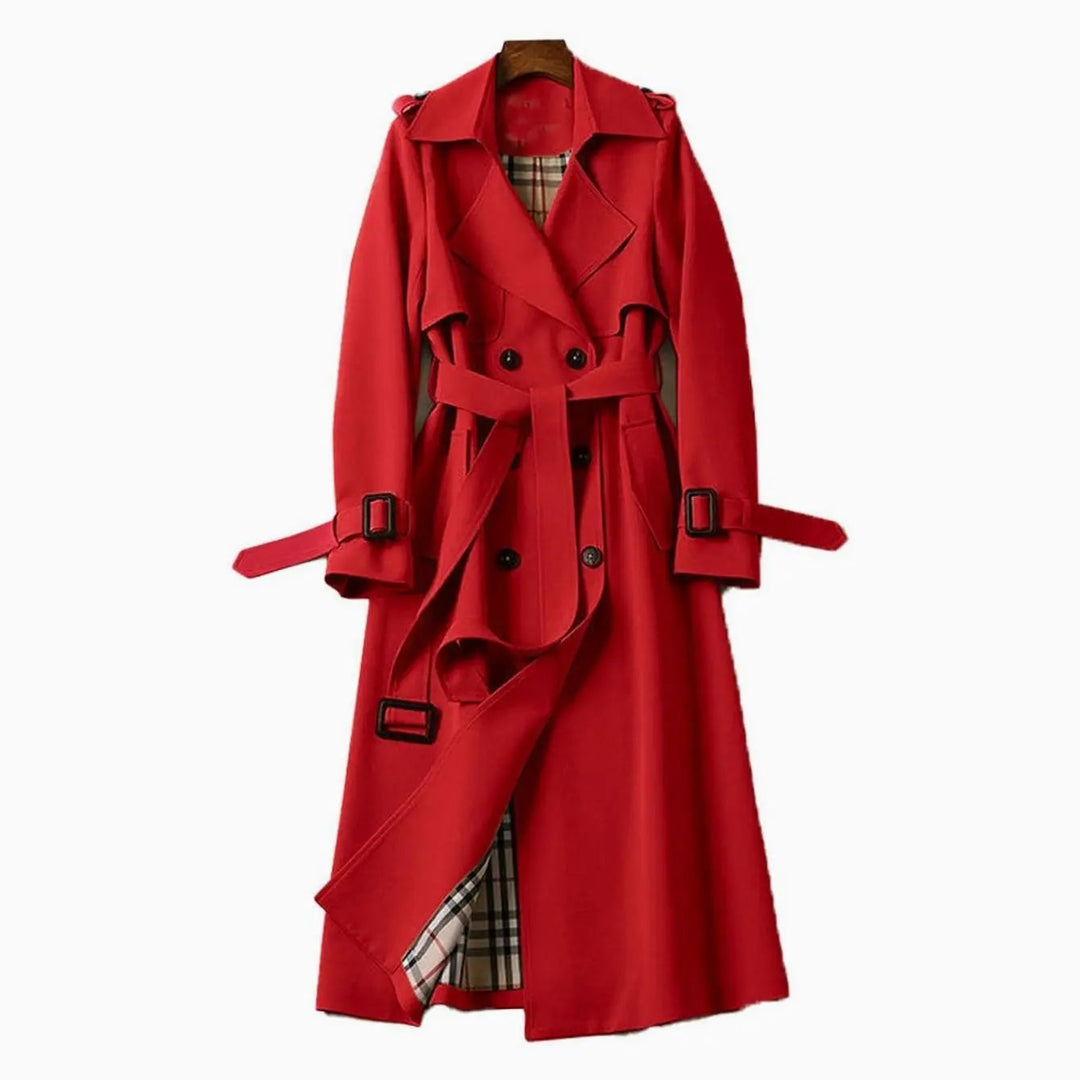 Women's Double-Breasted Belted Long Trench Coat