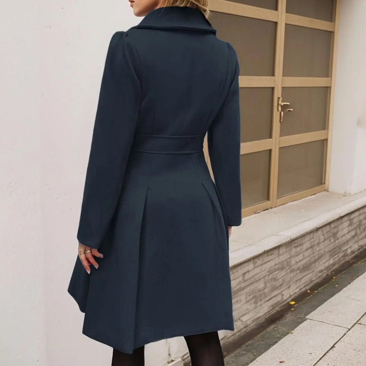 Women's Double-Breasted Flared Pleated Longline Wool-Touch Coat