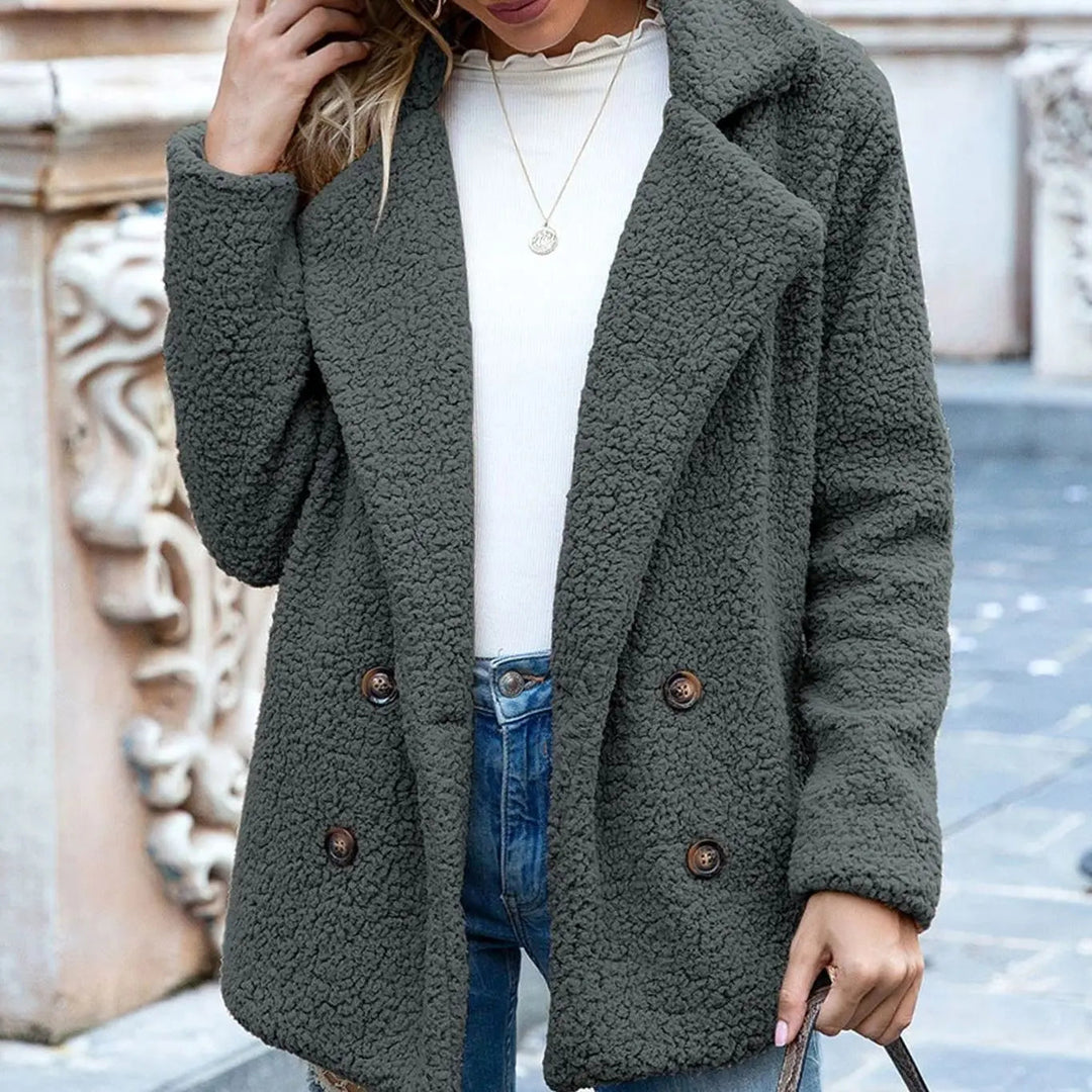Women's Double-Breasted Teddy Bear Winter Coat Notched Lapel