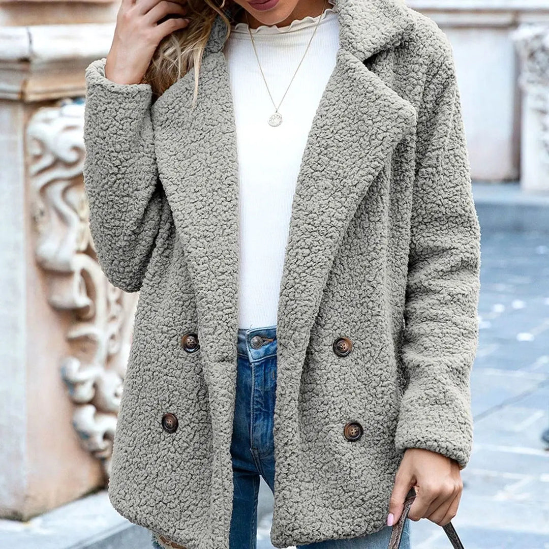 Women's Double-Breasted Teddy Bear Winter Coat Notched Lapel