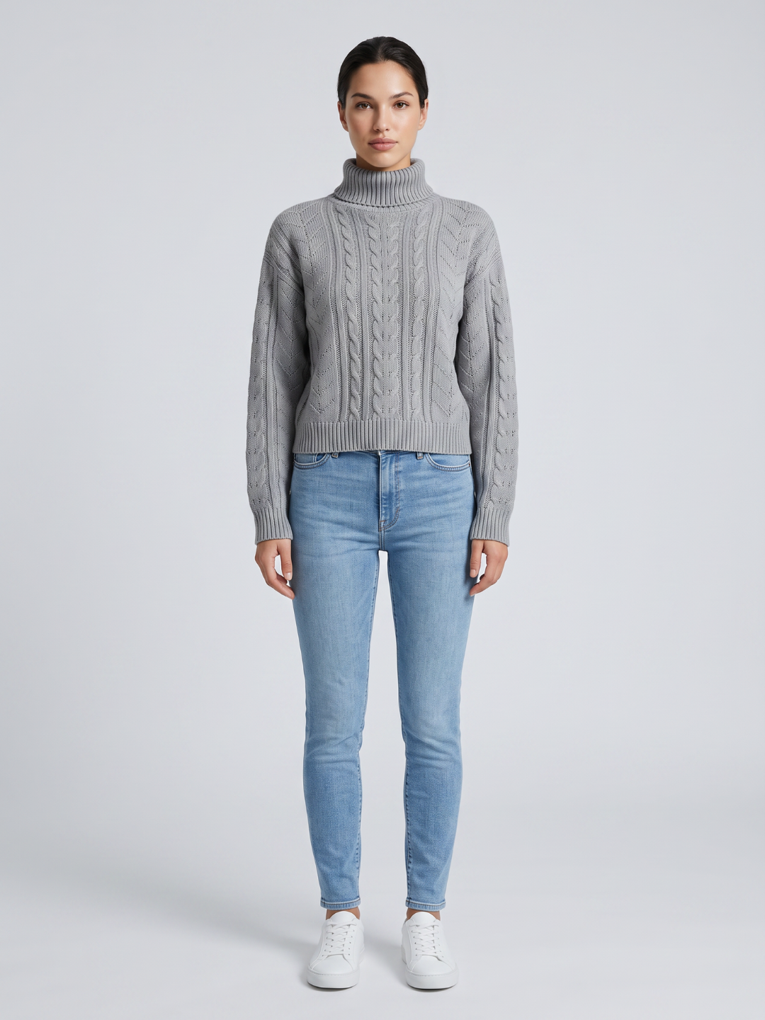 Women's Drop Shoulder Cable Knit Turtleneck