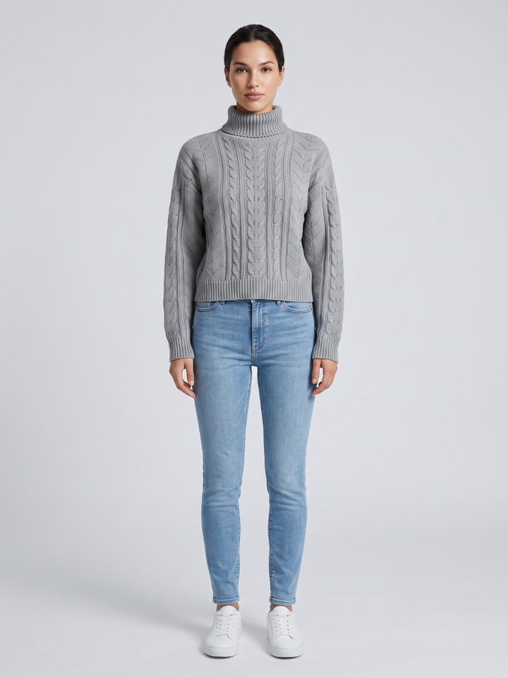 Women's Drop Shoulder Cable Knit Turtleneck