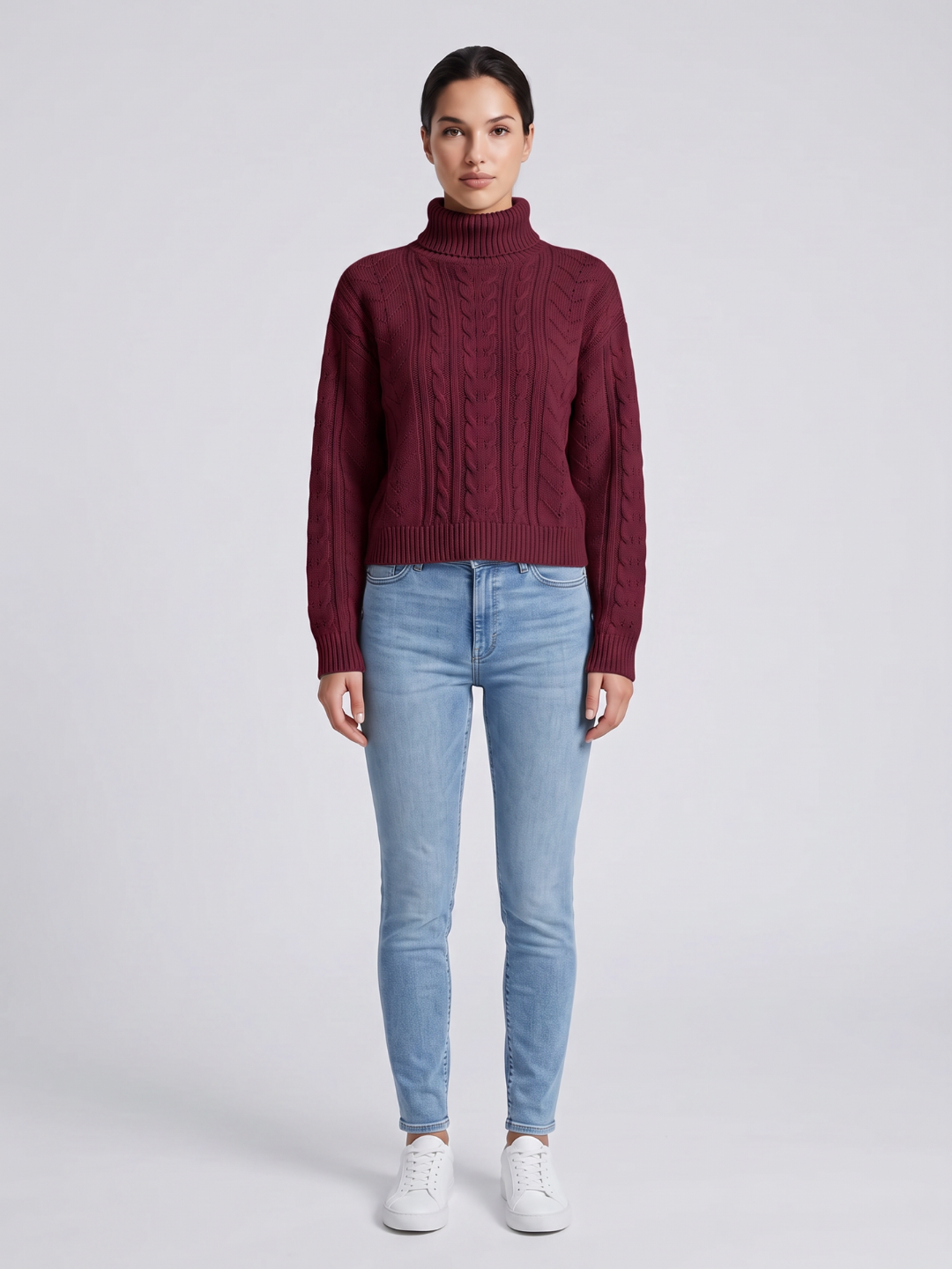 Women's Drop Shoulder Cable Knit Turtleneck