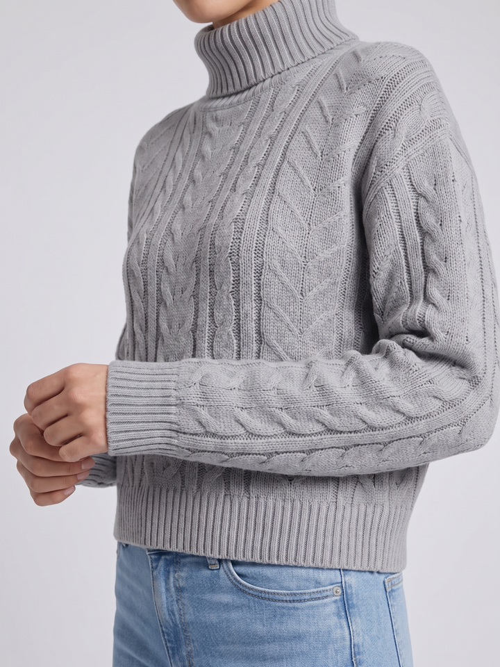 Women's Drop Shoulder Cable Knit Turtleneck