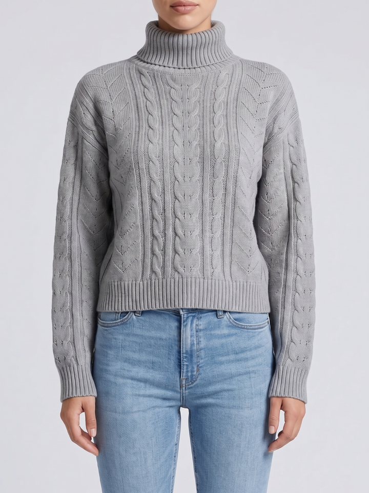 Women's Drop Shoulder Cable Knit Turtleneck