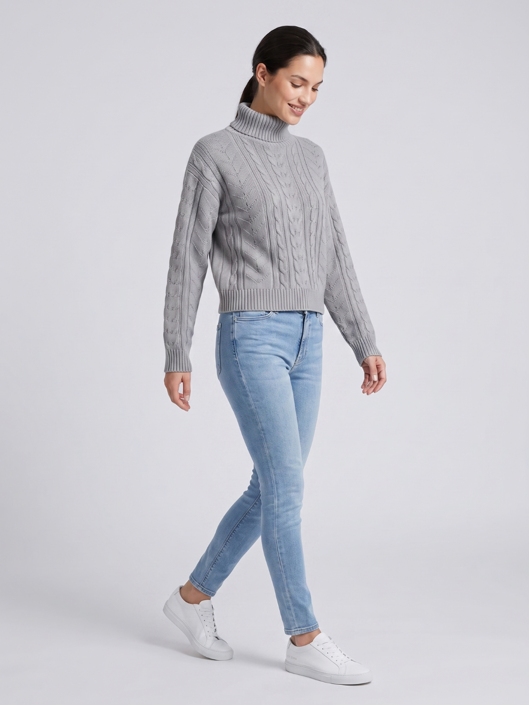 Women's Drop Shoulder Cable Knit Turtleneck
