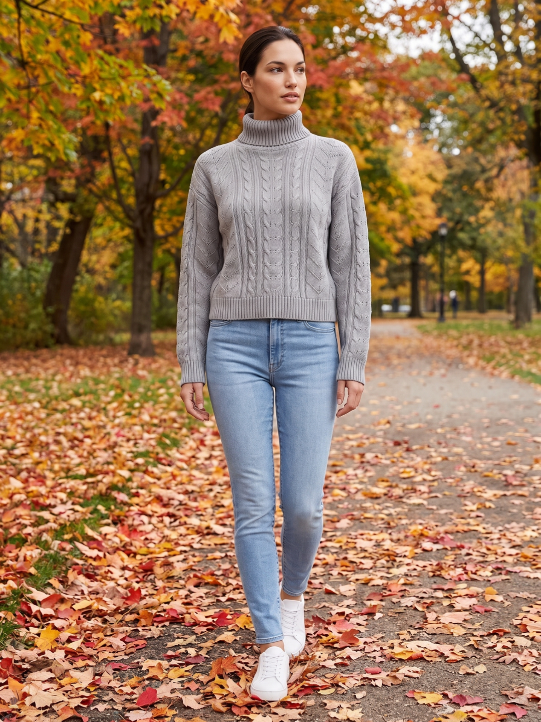 Women's Drop Shoulder Cable Knit Turtleneck