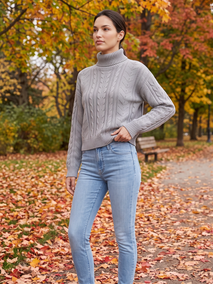 Women's Drop Shoulder Cable Knit Turtleneck