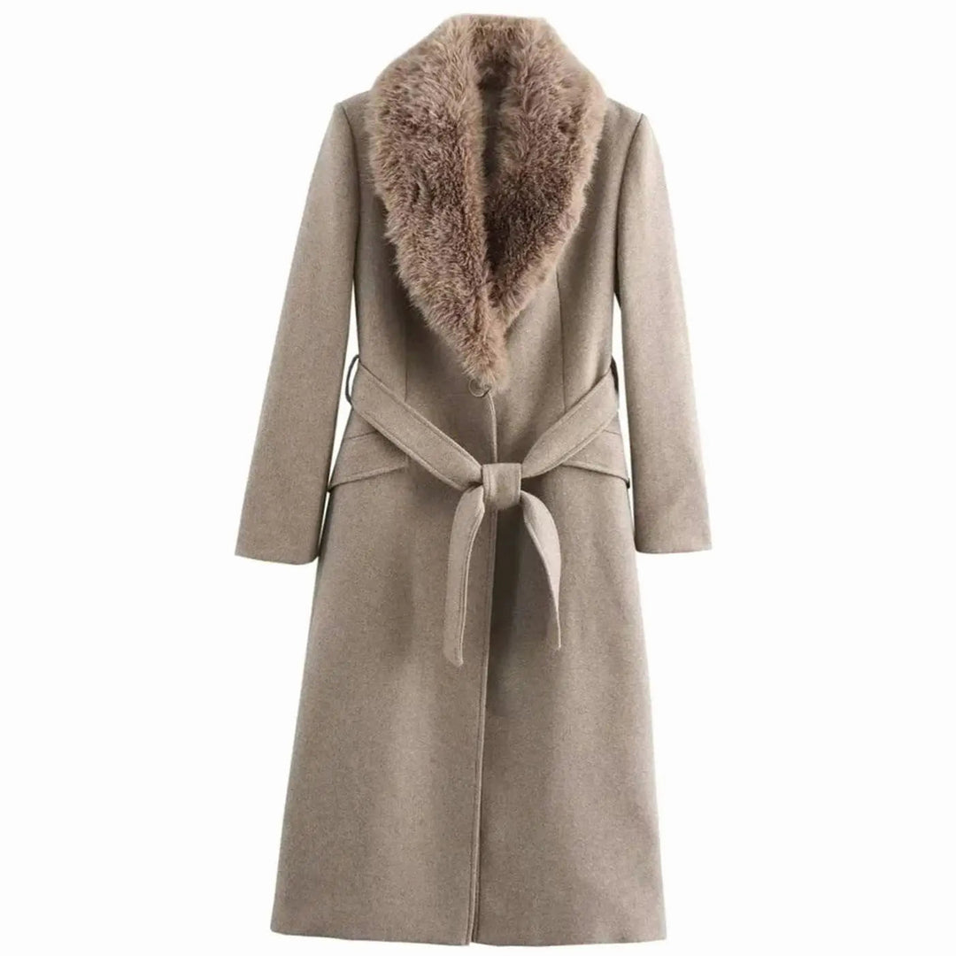 Women's Faux Fur Collar Belted Longline Winter Coat