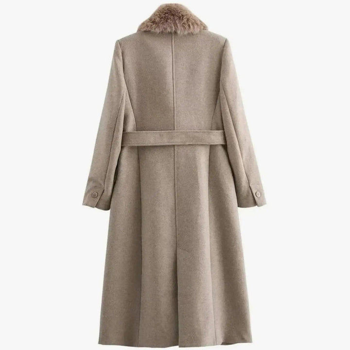 Women's Faux Fur Collar Belted Longline Winter Coat