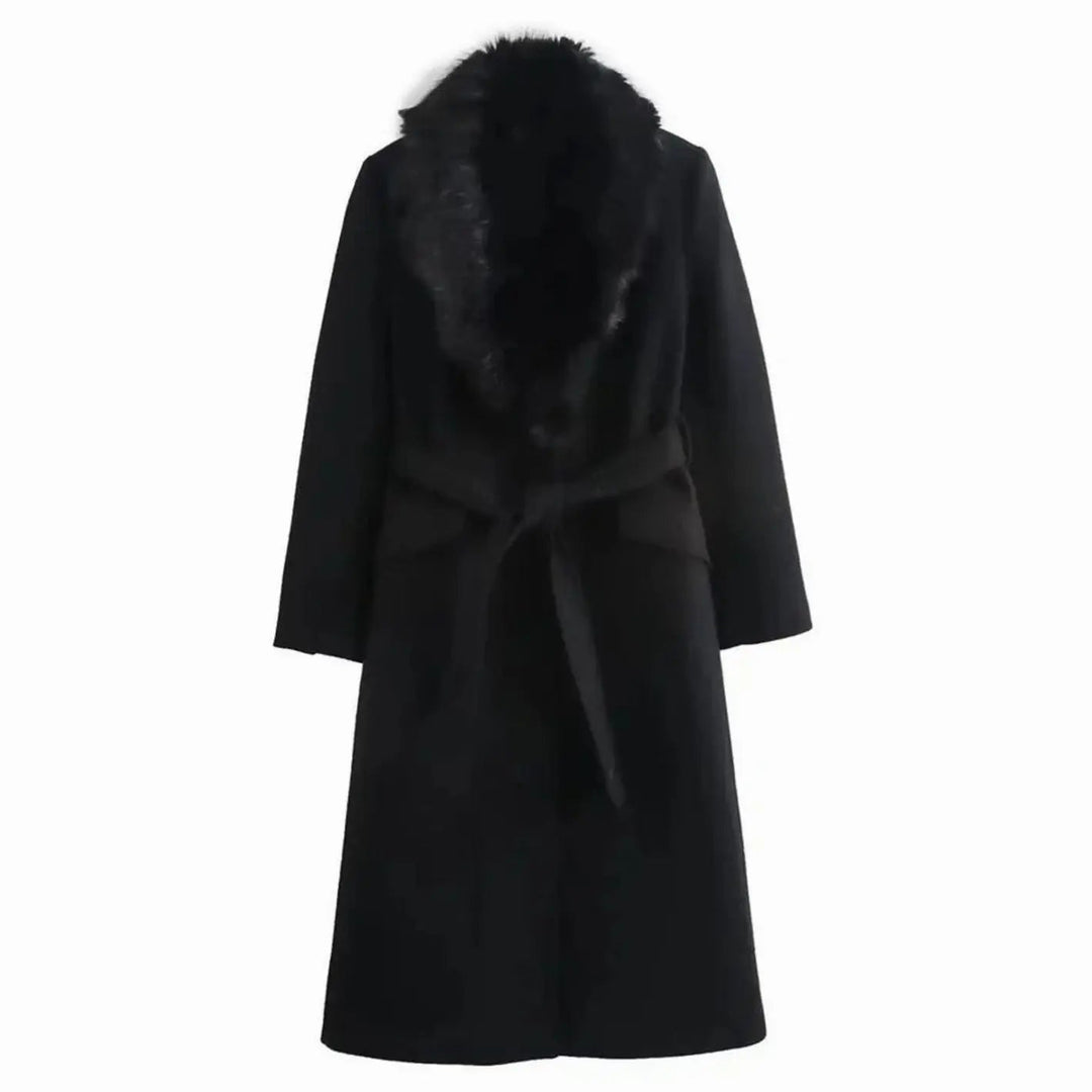 Women's Faux Fur Collar Belted Longline Winter Coat
