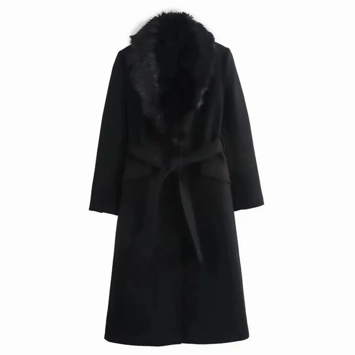 Women's Faux Fur Collar Belted Longline Winter Coat