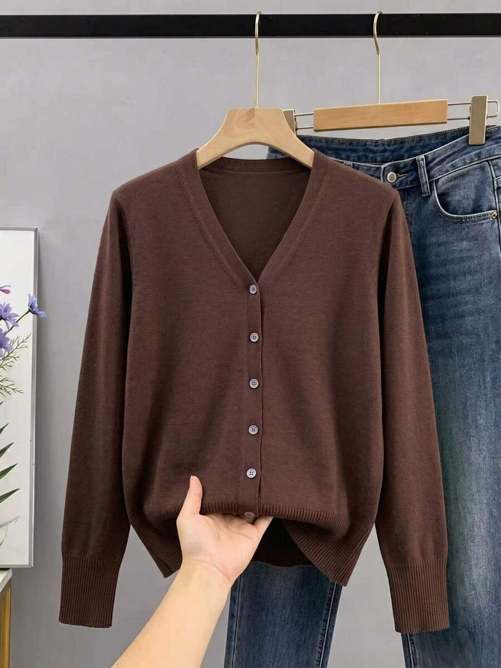 Women's Fine Knit Button Front V-Neck Cardigan