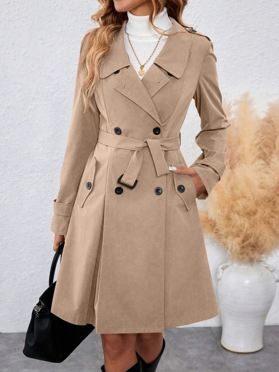 Women's Flared Skirt Belted Double Breasted Trench Coat