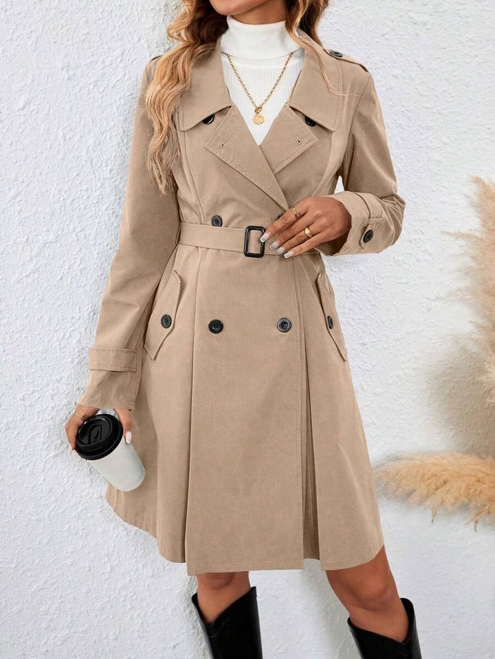 Women's Flared Skirt Belted Double Breasted Trench Coat