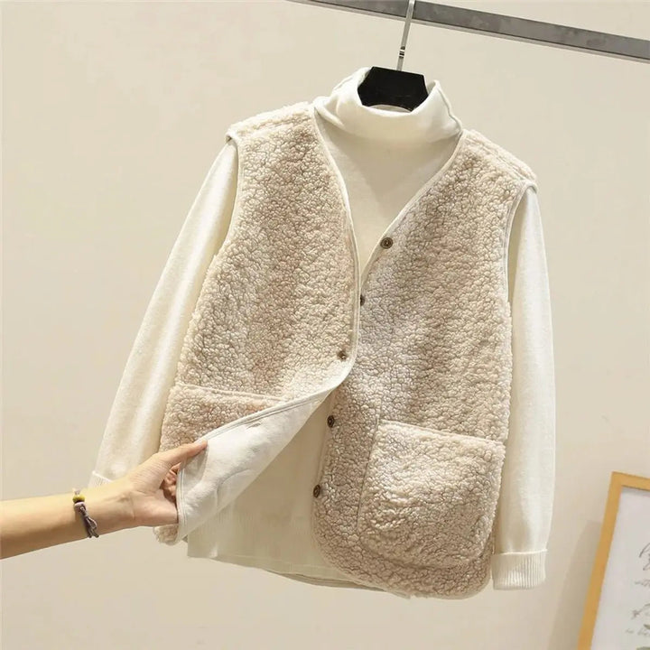 Women's Fleece Puffer Vest Button-Up Sherpa Gilet