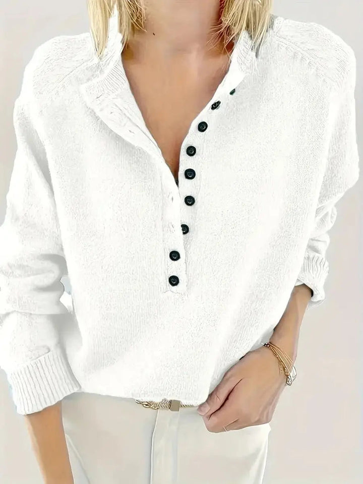 Women's Half-Button V-Neck Knit Sweater Pullover Jumper