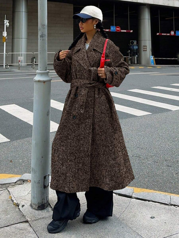Women's Herringbone Drop Shoulder Longline Coat