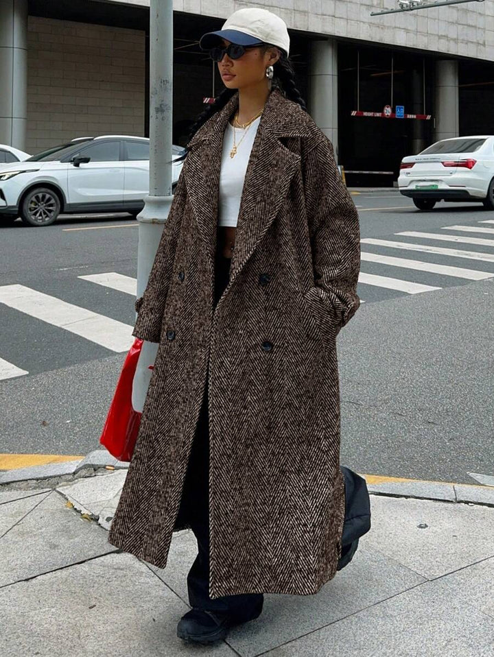 Women's Herringbone Drop Shoulder Longline Coat