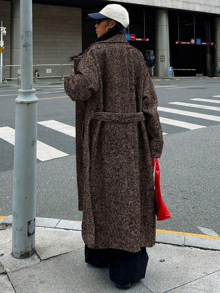 Women's Herringbone Drop Shoulder Longline Coat