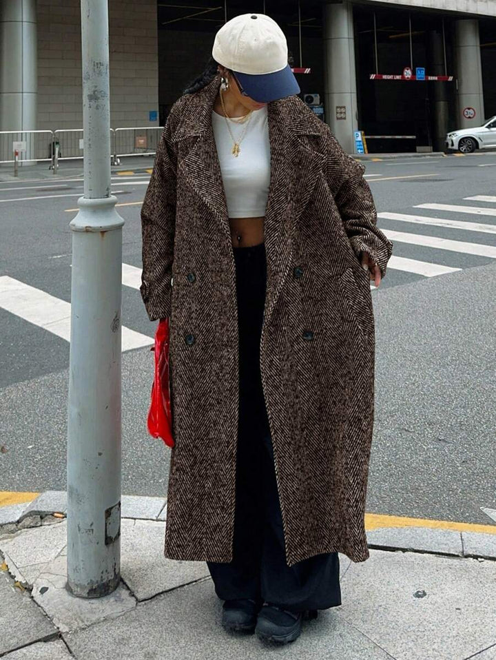 Women's Herringbone Drop Shoulder Longline Coat