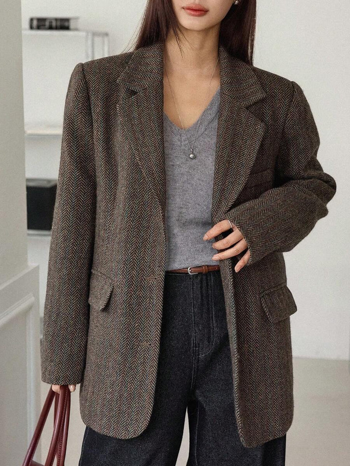 Women's Herringbone Notch Lapel Blazer