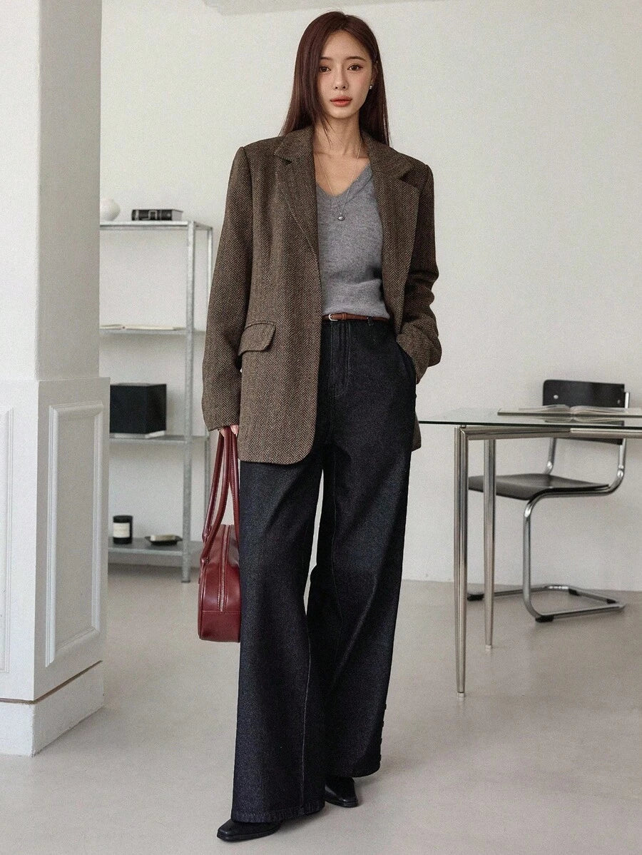 Women's Herringbone Notch Lapel Blazer