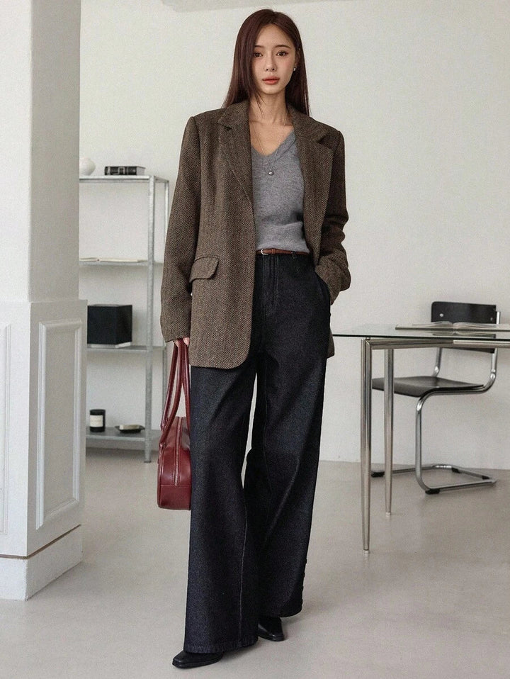 Women's Herringbone Notch Lapel Blazer
