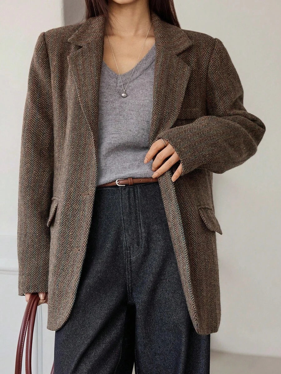 Women's Herringbone Notch Lapel Blazer
