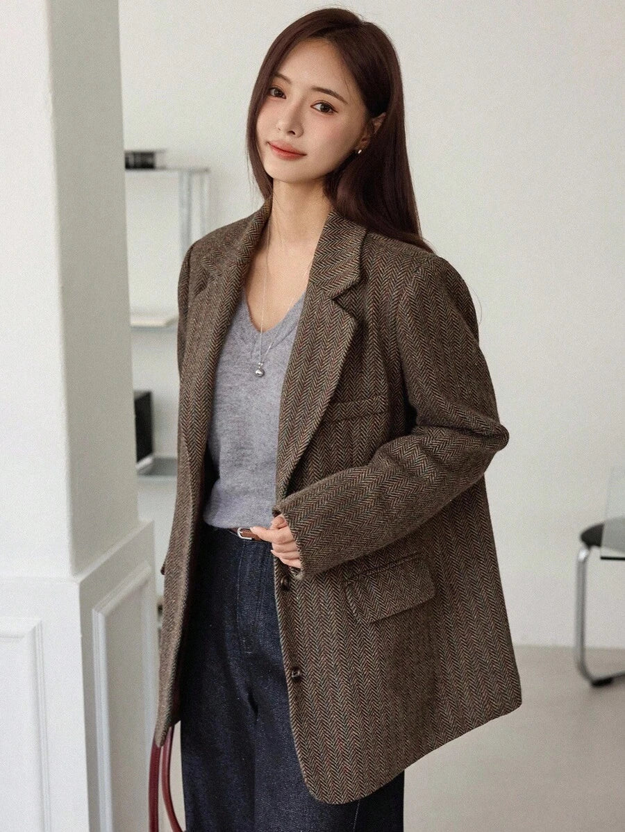 Women's Herringbone Notch Lapel Blazer