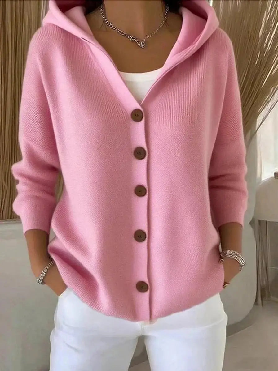 Women's Hooded Button-Front Relaxed-Fit Knit Cardigan