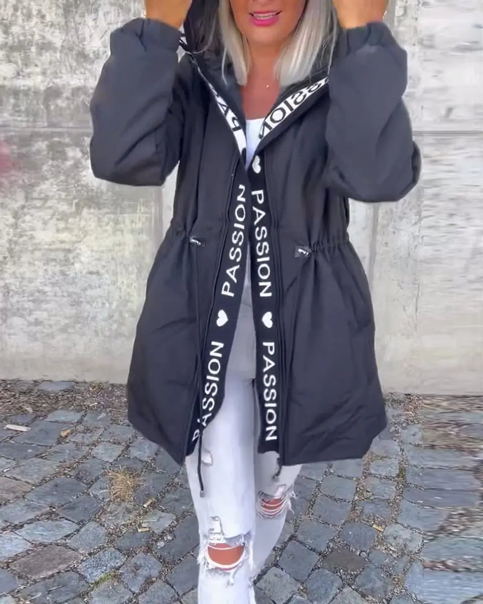 Women's Hooded Drawstring Midi Coat Relaxed Fit