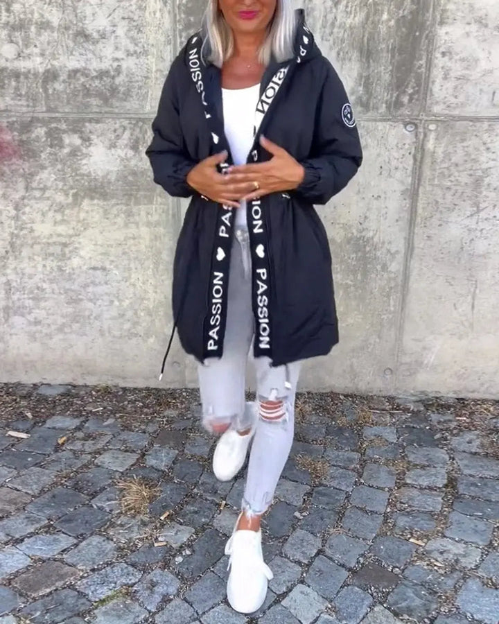 Women's Hooded Drawstring Midi Coat Relaxed Fit