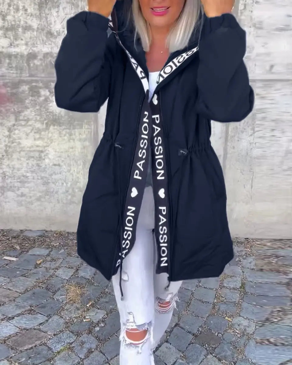 Women's Hooded Drawstring Midi Coat Relaxed Fit