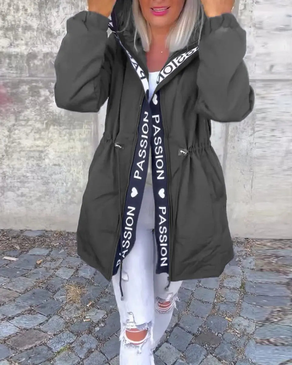 Women's Hooded Drawstring Midi Coat Relaxed Fit