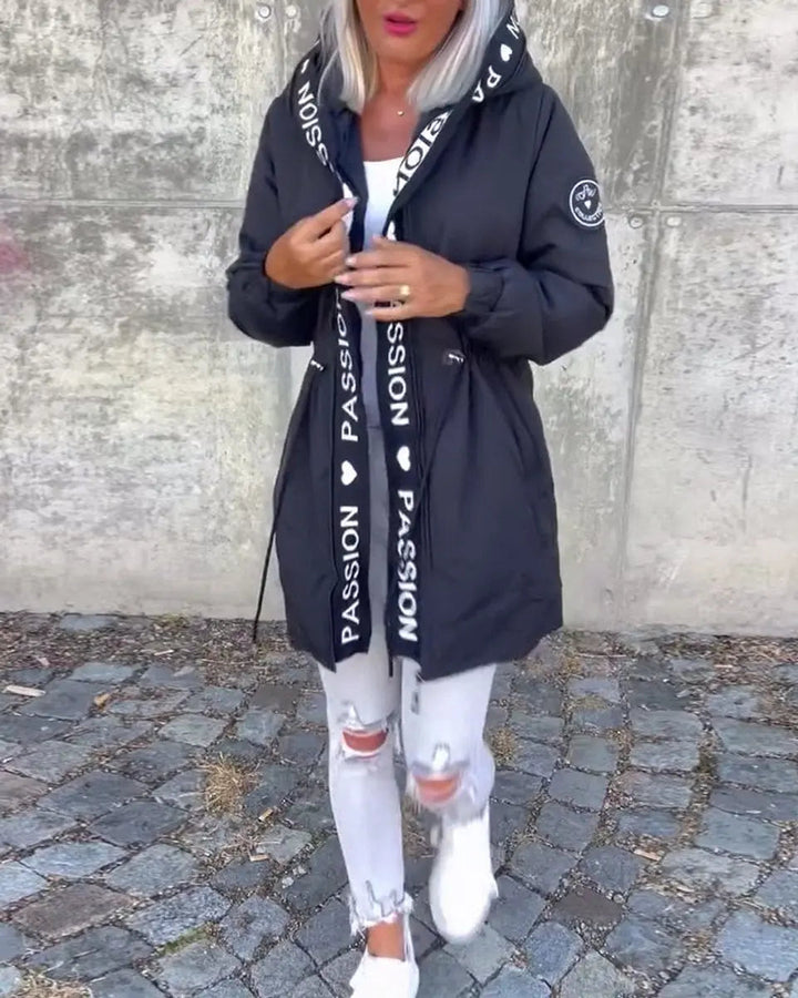 Women's Hooded Drawstring Midi Coat Relaxed Fit