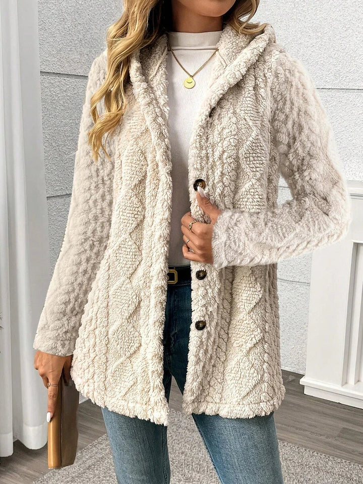 Women's Hooded Fleece Jacket with Raised Diamond Texture