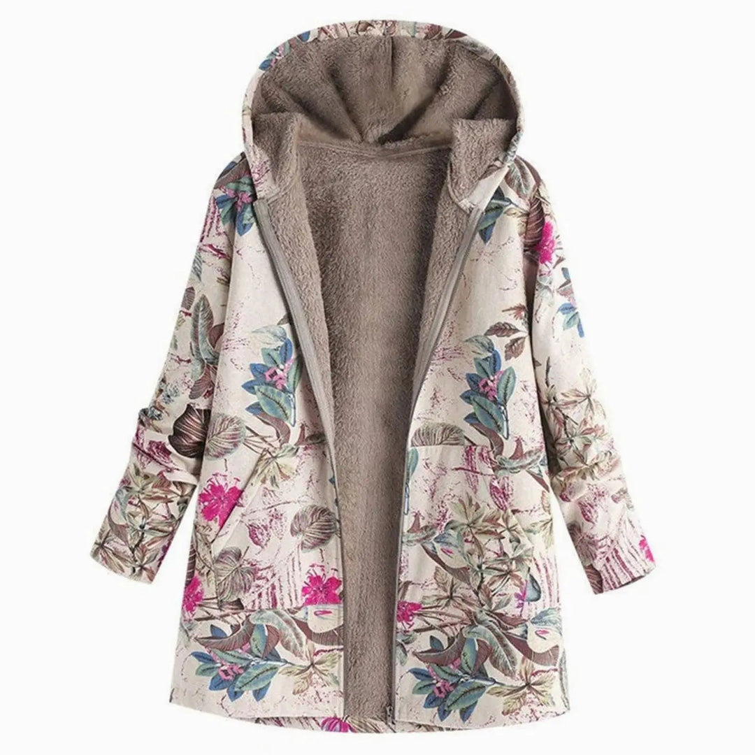 Women's Hooded Fleece-Lined Winter Floral Coat