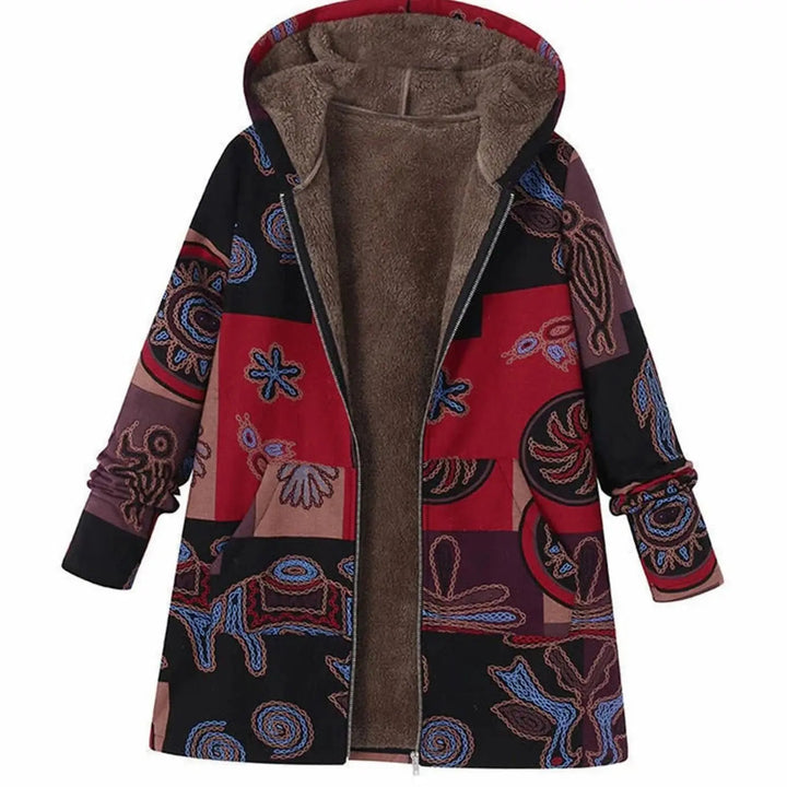 Women's Hooded Fleece-Lined Winter Floral Coat
